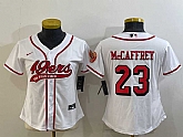 Women's San Francisco 49ers #23 Christian McCaffrey White Color Rush With Patch Cool Base Stitched Baseball Jersey,baseball caps,new era cap wholesale,wholesale hats
